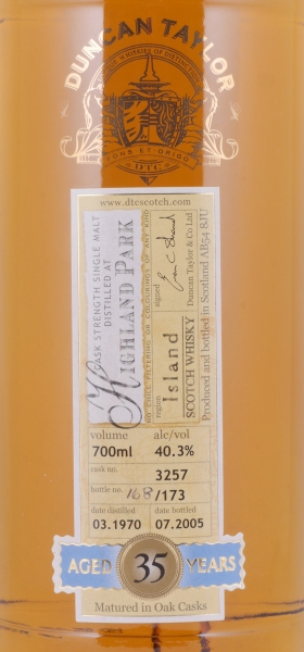 Highland Park 1970 35 Years Oak Cask No. 3257 Duncan Taylor Cask Strength Rare Auld Edition Orkney Islands Single Malt Scotch Whisky 40,3%