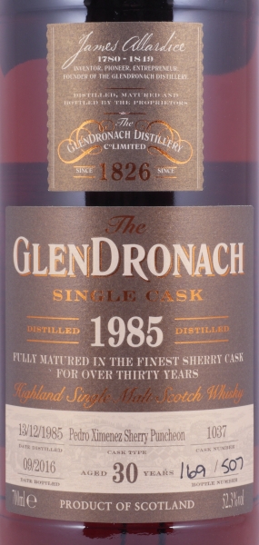 Glendronach 1985 30 Years Pedro Ximenez Sherry Puncheon Cask No. 1037 Highland Single Malt Scotch Whisky 52,3%