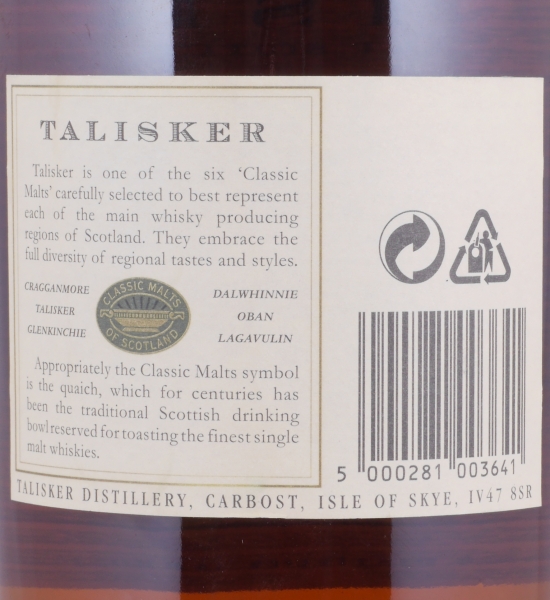 Talisker 10 Years Map Label Classic Malts Isle of Skye Single Malt Scotch Whisky 45.8% 1.0 L