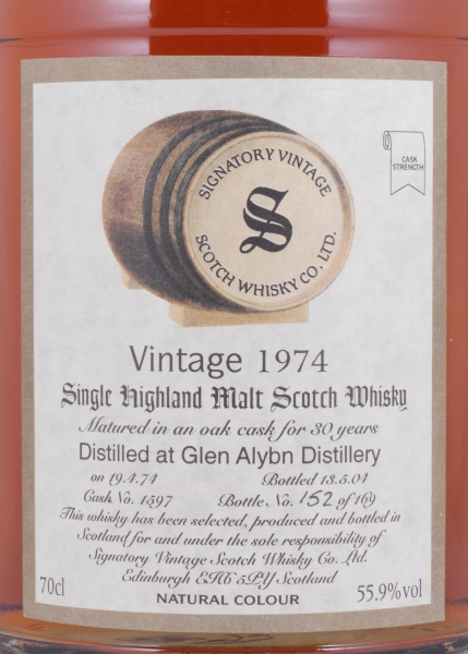 Glen Albyn 1974 30 Years Oak Cask No. 1597 Signatory Vintage Highland Single Malt Scotch Whisky Cask Strength 55.9%