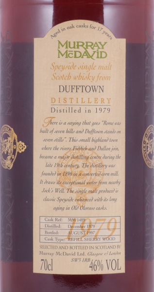 Dufftown 1979 17 Years Refill Sherry Wood Cask No. MM 1489 Murray McDavid Speyside Single Malt Scotch Whisky 46.0%
