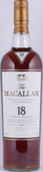 Macallan 1990 18 Years Sherry Oak Highland Single Malt Scotch Whisky 750ml Remy Cointreau NY 43.0%