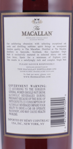 Macallan 1990 18 Years Sherry Oak Highland Single Malt Scotch Whisky 750ml Remy Cointreau NY 43.0%
