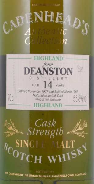 Deanston 1977 14 Years Oak Cask Cadenhead Highland Single Malt Scotch Whisky Cask Strength 55.8%