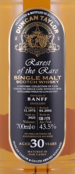 Banff 1975 30 Years Oak Cask No. 3421 Duncan Taylor Rarest of the Rare Highland Single Malt Scotch Whisky 43.5%