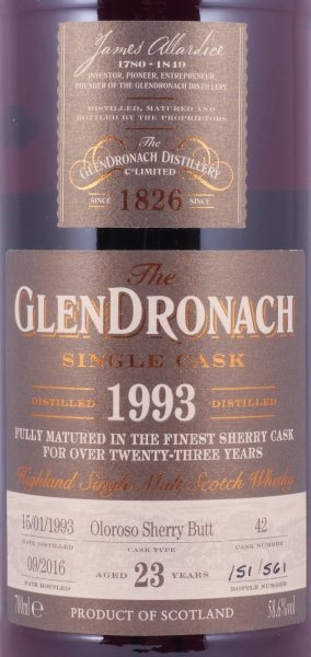 Glendronach 1993 23 Years Oloroso Sherry Butt Cask No. 42 Highland Single Malt Scotch Whisky 58.6%