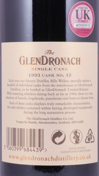Glendronach 1993 23 Years Oloroso Sherry Butt Cask No. 42 Highland Single Malt Scotch Whisky 58.6%