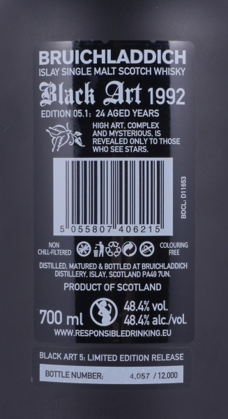 Bruichladdich Black Art 05.1 1992 24 Years Limited Edition Release 2016 Islay Single Malt Scotch Whisky Cask Strength 48,4%