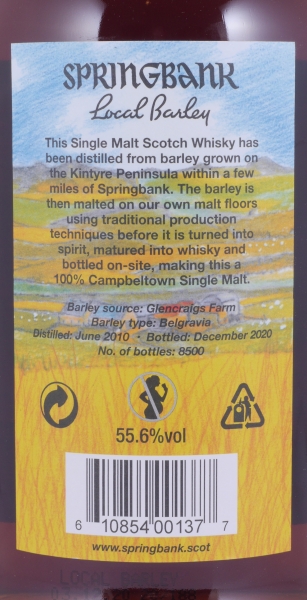 Springbank 2010 10 Years Local Barley Release 2020 Oloroso Sherry Casks Campbeltown Single Malt Scotch Whisky 55,6%