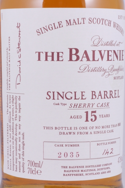Balvenie 2002 15 Years Single Barrel Sherry Cask No. 2035 Highland Single Malt Scotch Whisky 47,8%