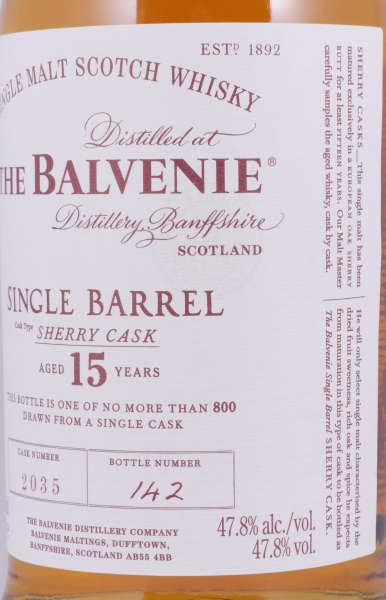 Balvenie 2002 15 Years Single Barrel Sherry Cask No. 2035 Highland Single Malt Scotch Whisky 47,8%