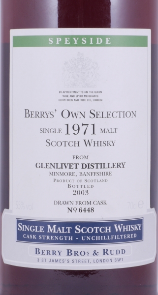 Glenlivet 1971 32 Years Sherry Cask No. 6448 Berrys Own Selection Speyside Single Malt Scotch Whisky 55,0%