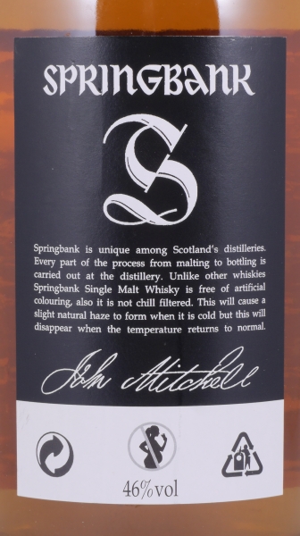 Springbank 10 Years Bourbon and Sherry Casks Release 2012 Black Label Campbeltown Single Malt Scotch Whisky 46,0%