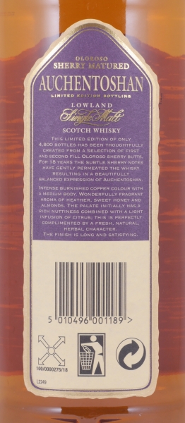 Auchentoshan 18 Years Oloroso Sherry Matured Limited 2006 Edition Lowland Single Malt Scotch Whisky 55.8%