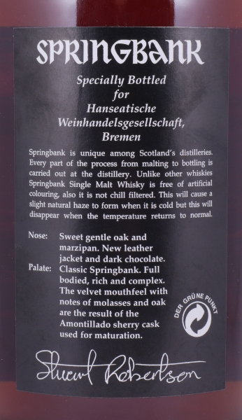 Springbank 1996 12 Years Amontillado Sherry Cask No. 256 Campbeltown Single Malt Scotch Whisky Cask Strength 56,0%