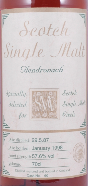Glendronach 1987 10 Years Sherry Cask No. 60 Scotch Single Malt Circle Highland Single Malt Scotch Whisky 57,6%