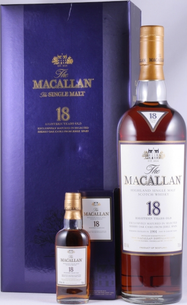 Macallan 1991 18 Years Sherry Oak Special Geschenk-Set mit Miniatur Highland Single Malt Scotch Whisky 43,0%