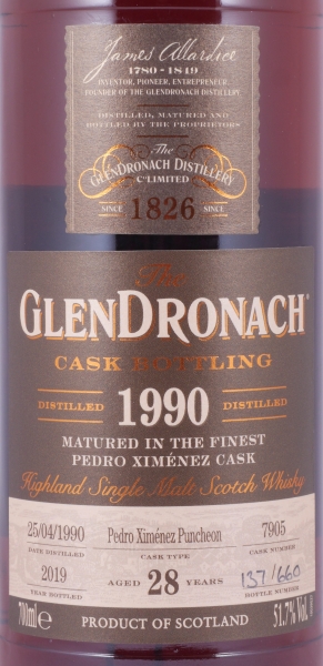 Glendronach 1990 28 Years Pedro Ximenez Sherry Puncheon Cask No. 7905 Highland Single Malt Scotch Whisky 51,7%