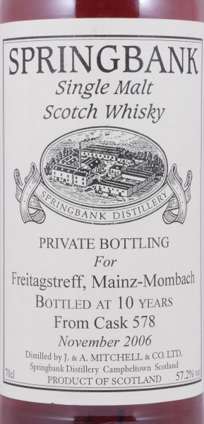 Springbank 1996 10 Years Sherry Cask No. 578 Private Bottling Campbeltown Single Malt Scotch Whisky Cask Strength 57,2%
