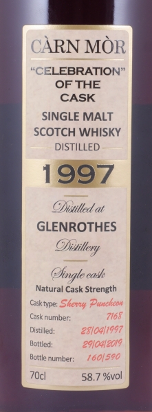 Glenrothes 1997 22 Years Sherry Puncheon No. 7168 Càrn Mòr Celebration of the Cask Highland Single Malt Scotch Whisky 58,7%