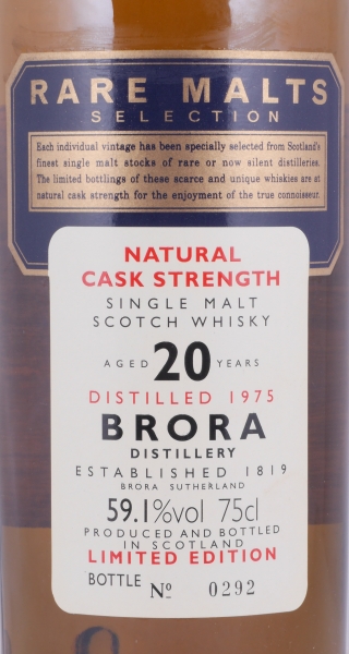 Brora 1975 20 Years Diageo Rare Malts Selection Limited Edition Highland Single Malt Scotch Whisky Cask Strength 59.1%