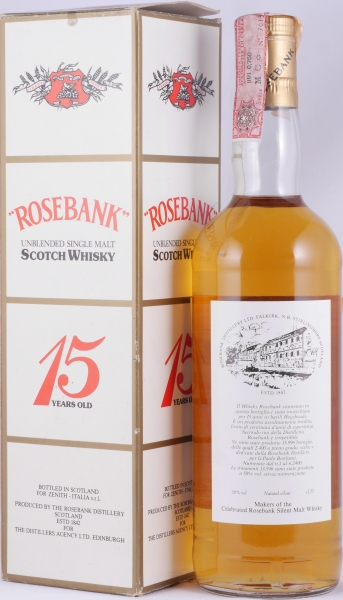 Rosebank 15 Years The Distillers Agency Edinburgh Zenith Milano Unblended Lowland Single Malt Scotch Whisky 50,0%