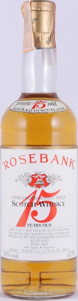Rosebank 15 Years The Distillers Agency Edinburgh Zenith Milano Unblended Lowland Single Malt Scotch Whisky 50,0%