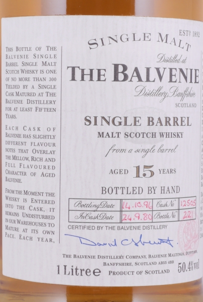 Balvenie 1980 15 Years Single Barrel Cask No. 12505 Highland Single Malt Scotch Whisky 50.4% 1.0 L