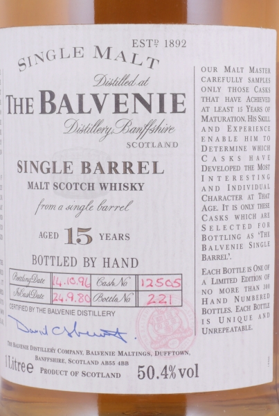 Balvenie 1980 15 Years Single Barrel Cask No. 12505 Highland Single Malt Scotch Whisky 50.4% 1.0 L