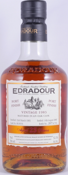Edradour 1983 23 Years Fresh Port Pipe Finish Cask No. 06/554 Highland Single Malt Scotch Whisky Cask Strength 52,1%