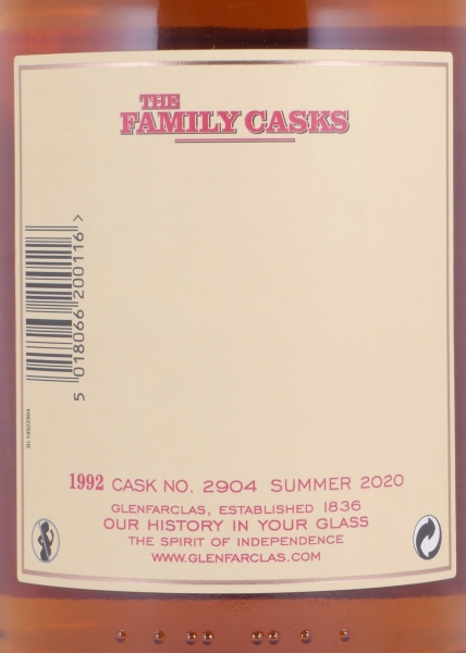 Glenfarclas 1992 28 Years The Family Casks Summer 2020 First Fill Sherry Butt Cask No. 2904 Highland Single Malt Scotch Whisky 55,9%