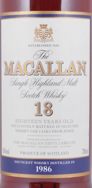 Macallan 1986 18 Years Sherry Oak Highland Single Malt Scotch Whisky 43.0%