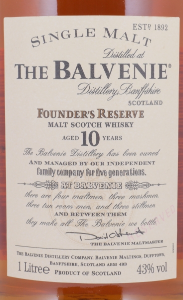 Balvenie 10 Years Founders Reserve Highland Single Malt Scotch Whisky 43,0% 1,0 L