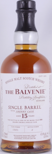 Balvenie 2005 15 Years Single Barrel European Oak Sherry Butt Cask No. 15651 Highland Single Malt Scotch Whisky 47.8%