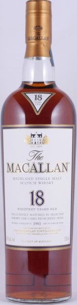 Macallan 1993 18 Years Sherry Oak Highland Single Malt Scotch Whisky 750ml Remy Cointreau NY 43,0%
