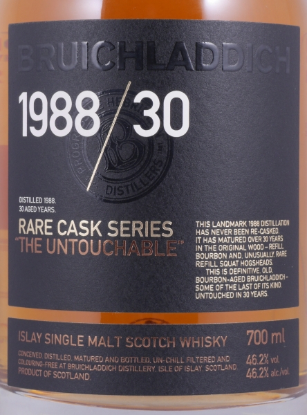 Bruichladdich 1988 30 Years Refill Bourbon und Refill Squat Hogsheads The Untouchable Rare Cask Islay Single Malt Scotch Whisky 46,2%