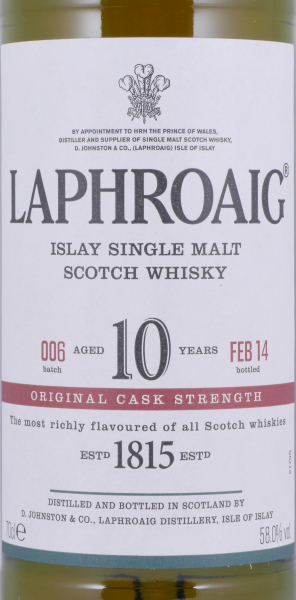 Laphroaig 10 Years Cask Strength Batch 006 Release 2014 Islay Single Malt Scotch Whisky 58.0%