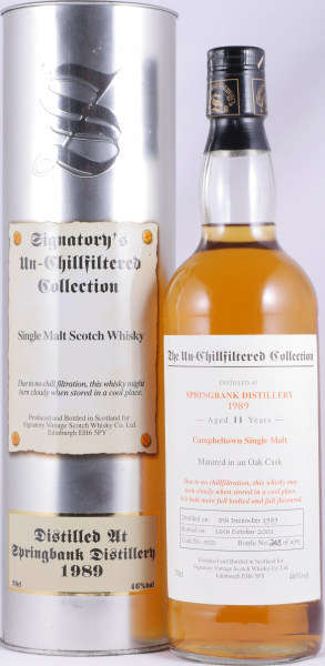 Springbank 1989 11 Years Oak Cask No. 502 Signatory Vintage The Un-Chillfiltered Collection Campbeltown Single Malt Scotch Whisky 46,0%