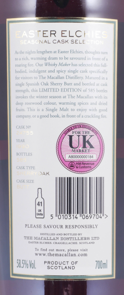 Macallan 1991 15 Years Sherry Oak Butt Cask No. 24755 Easter Elchies Seasonal Cask Selection Highland Single Malt Scotch Whisky 58,5%
