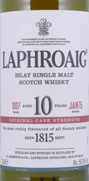 Laphroaig 10 Years Cask Strength Batch 007 Release 2015 Islay Single Malt Scotch Whisky 56,3%