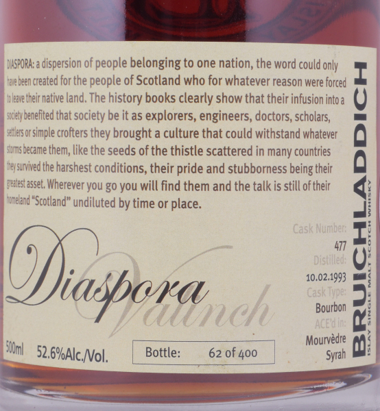 Bruichladdich 1993 16 Years Bourbon / Mourvèdre/Syrah Oak Cask No. 477 Valinch Diaspora 2009 Islay Single Malt Scotch Whisky 52,6%