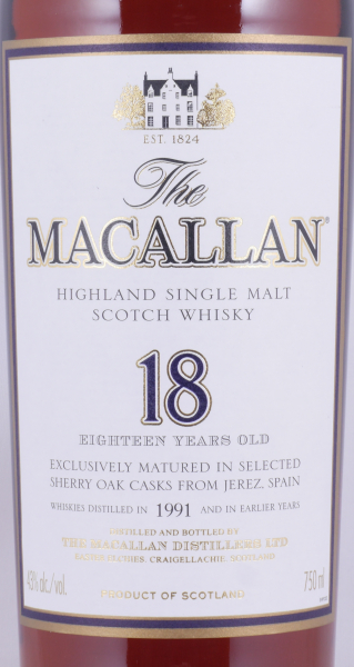 Macallan 1991 18 Years Sherry Oak Highland Single Malt Scotch Whisky 750ml Remy Cointreau NY 43,0%