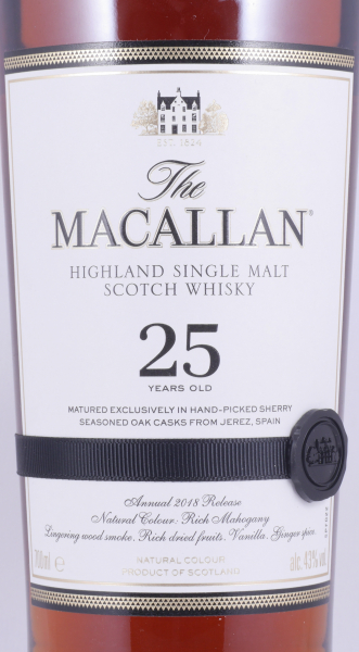 Macallan 25 Years Sherry Oak Annual 2018 Release Highland Single Malt Scotch Whisky 43.0%