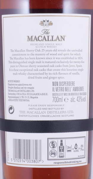 Macallan 25 Years Sherry Oak Annual 2018 Release Highland Single Malt Scotch Whisky 43.0%