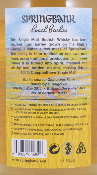 Springbank 2011 10 Years Local Barley Limited Edition 2021 Bourbon Casks Campbeltown Single Malt Scotch Whisky 51,6%