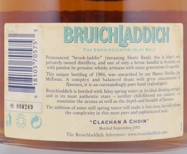 Bruichladdich 1984 18 Years American Oak Casks Islay Single Malt Scotch Whisky 46,0%