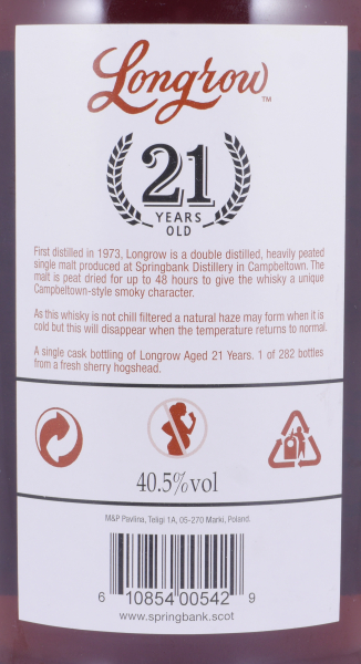 Longrow 21 Years Fresh Sherry Hogshead Limited Single Cask Edition 2022 Campbeltown Single Malt Scotch Whisky 40.5%