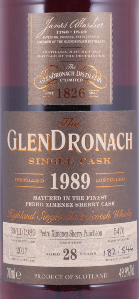 Glendronach 1990 28 Years Pedro Ximenez Sherry Puncheon Cask No. 5476 Highland Single Malt Scotch Whisky 49,9%