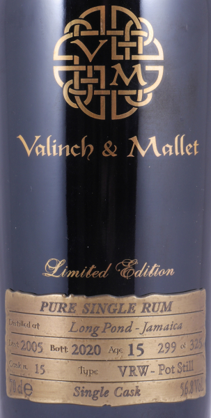 Long Pond 2005 15 Years Single Cask No. 15 Valinch und Mallet VRW Pott Still Full Proof Pure Single Jamaica Rum 56,8%