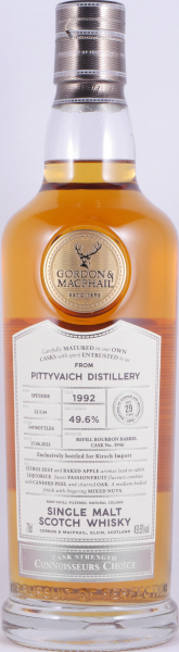 Pittyvaich 1992 29 Years Refill Bourbon Barrel Cask No. 3946 Gordon und MacPhail Connoisseurs Choice Cask Strength Speyside Single Malt Scotch Whisky 49,6%